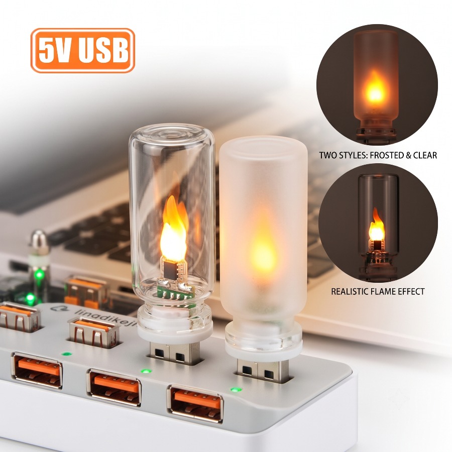 Candle Making Glass - 5V USB LED Vlamtype Nachtlampje Matglas